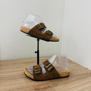 Minnetonka Brown Leather Two Strap Slide Sandals Women’s Size 6